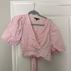 Forever 21 Pink Puff Sleeve Wrap Blouse